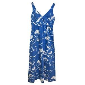 Vtg Malia Honolulu Size 14 Blue White Floral Print Adjustable Strap Maxi Dress